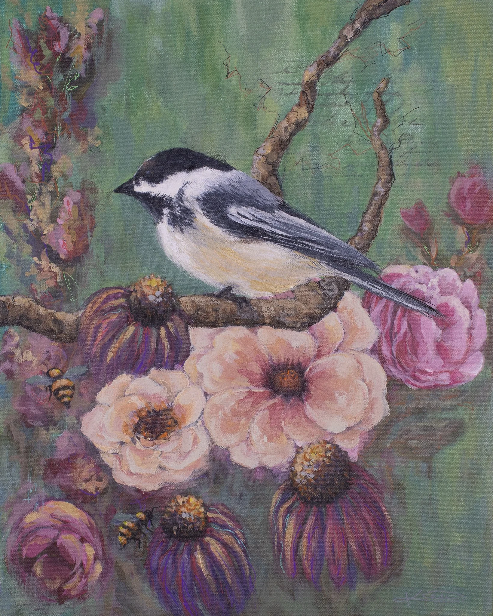 Sweet Chickadee - Acrylic on canvas, 16" x 20"