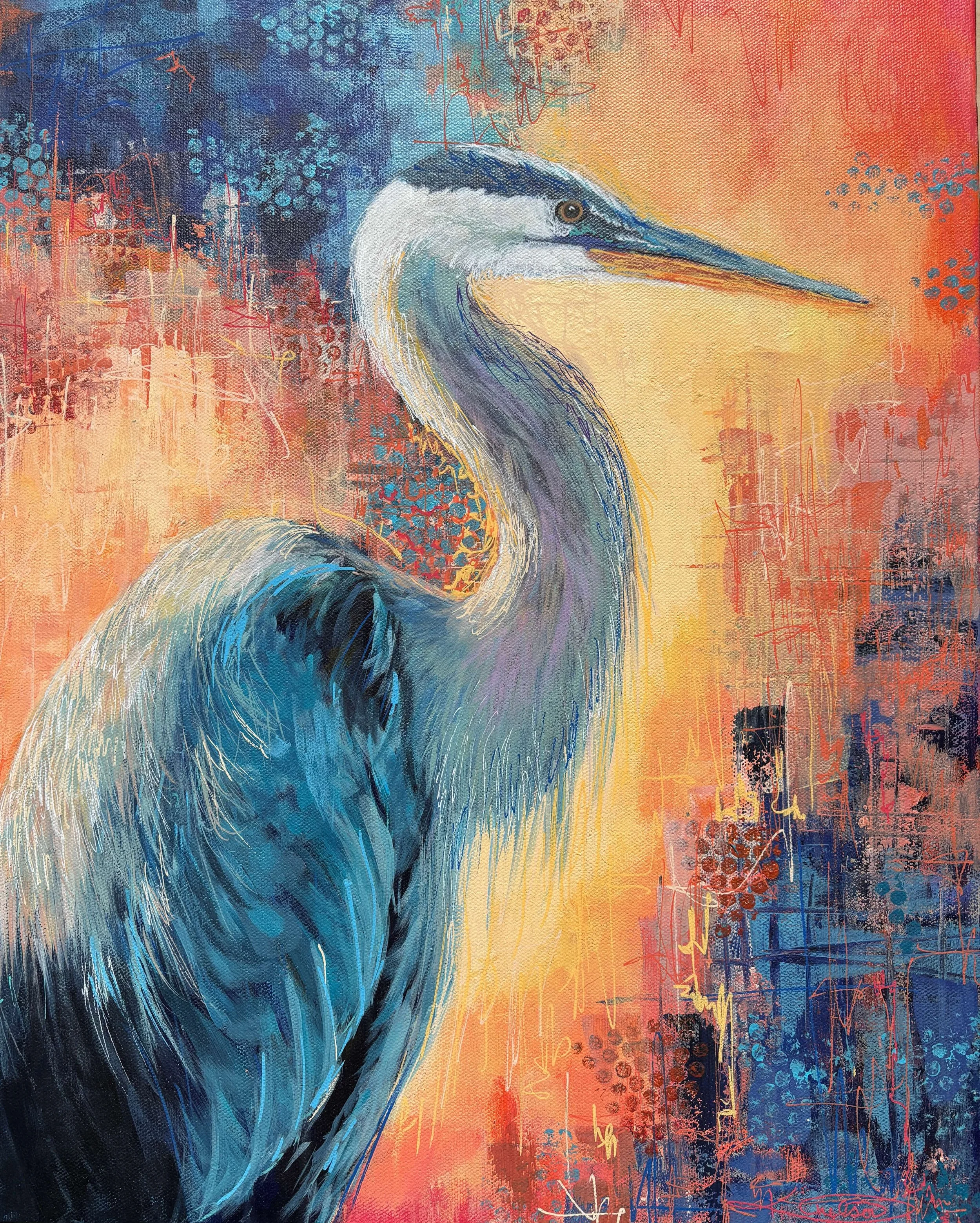 Blue Heron - Acrylic on canvas, 16" x 20"
