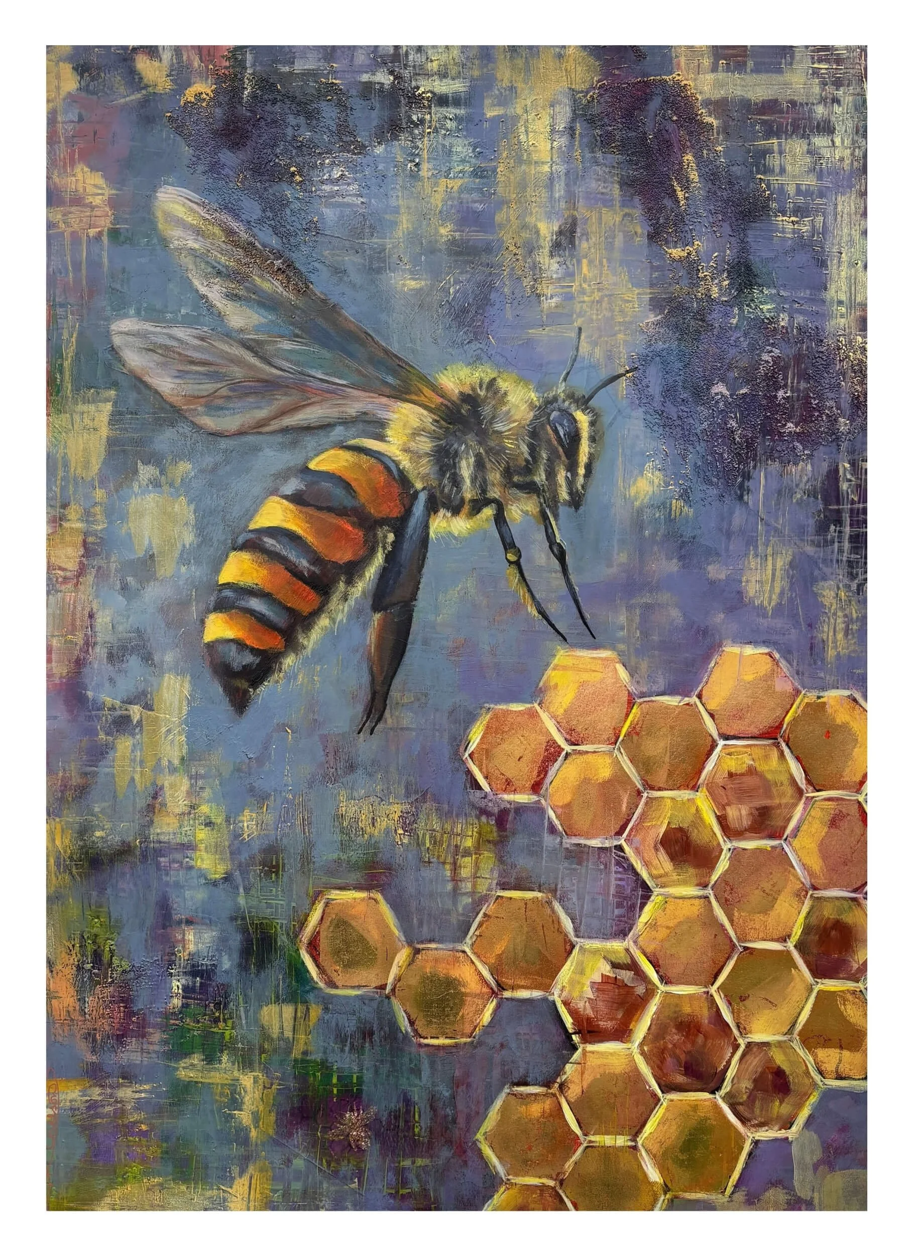 Honey Bee - Acrylic on deckle edge paper, 22" x 30"