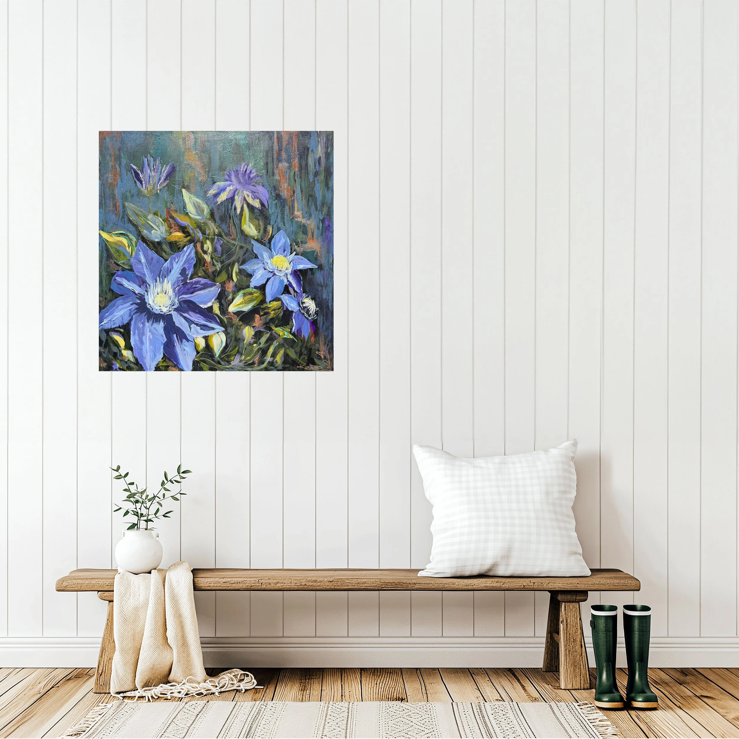 Clematis Garden: 24" x 24" Original Acrylic Painting