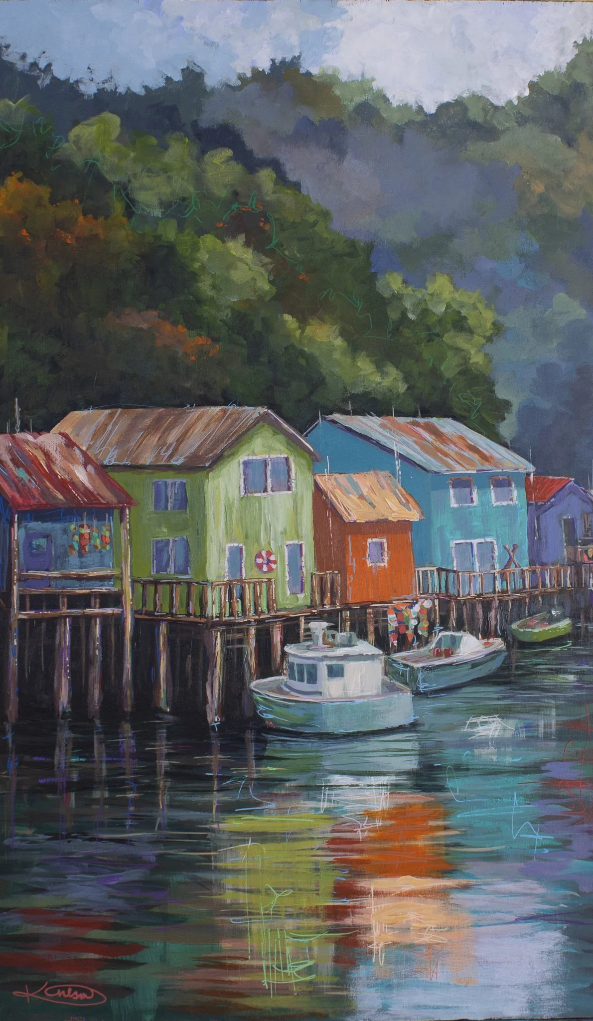 The Lakehouse - Acrylic on wood board, 15.375" x 26"