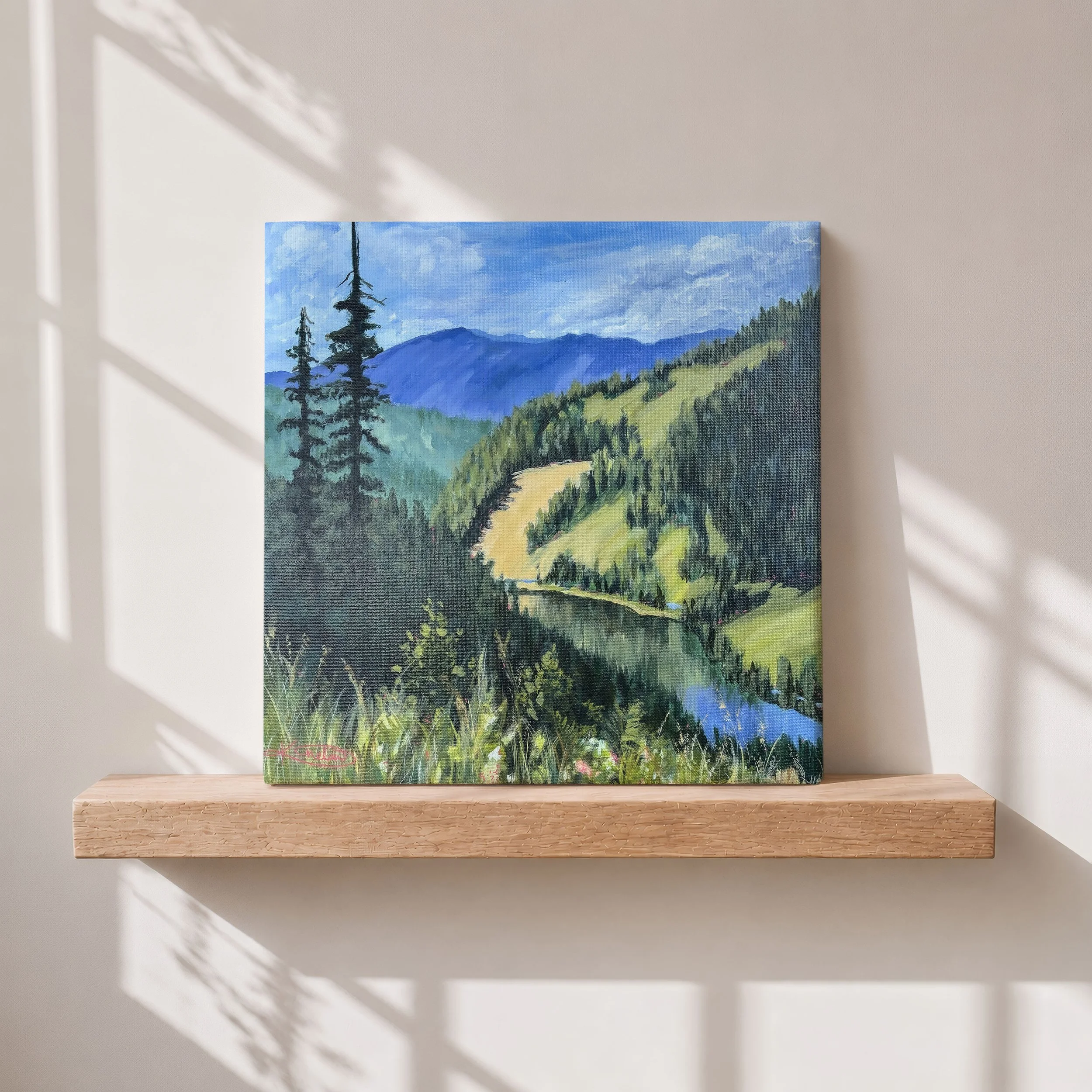Swiftwater Rd, Idaho: 14"X14" Original Acrylic Painting