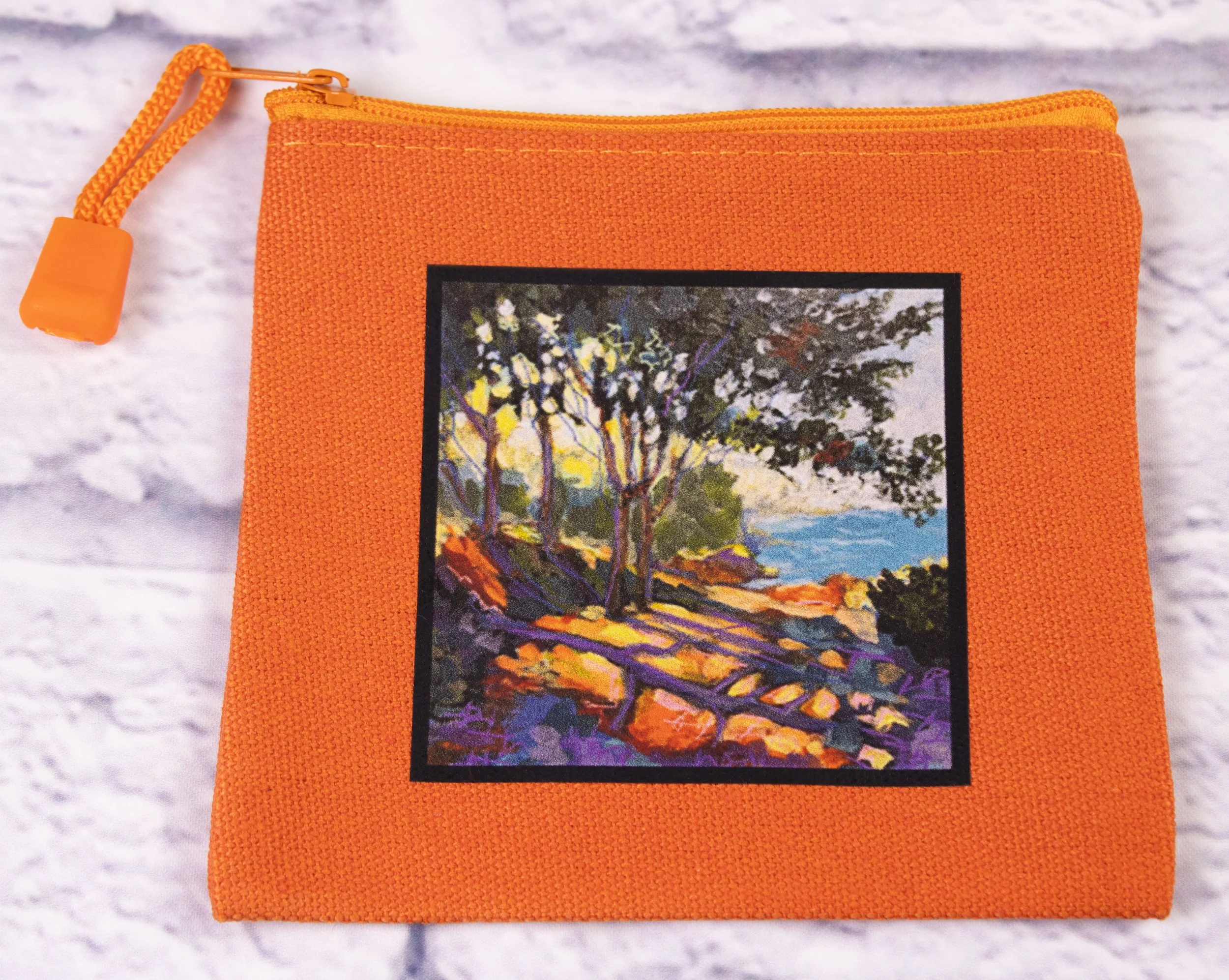 Orange Canvas Pouch - Small - Zipper Closure