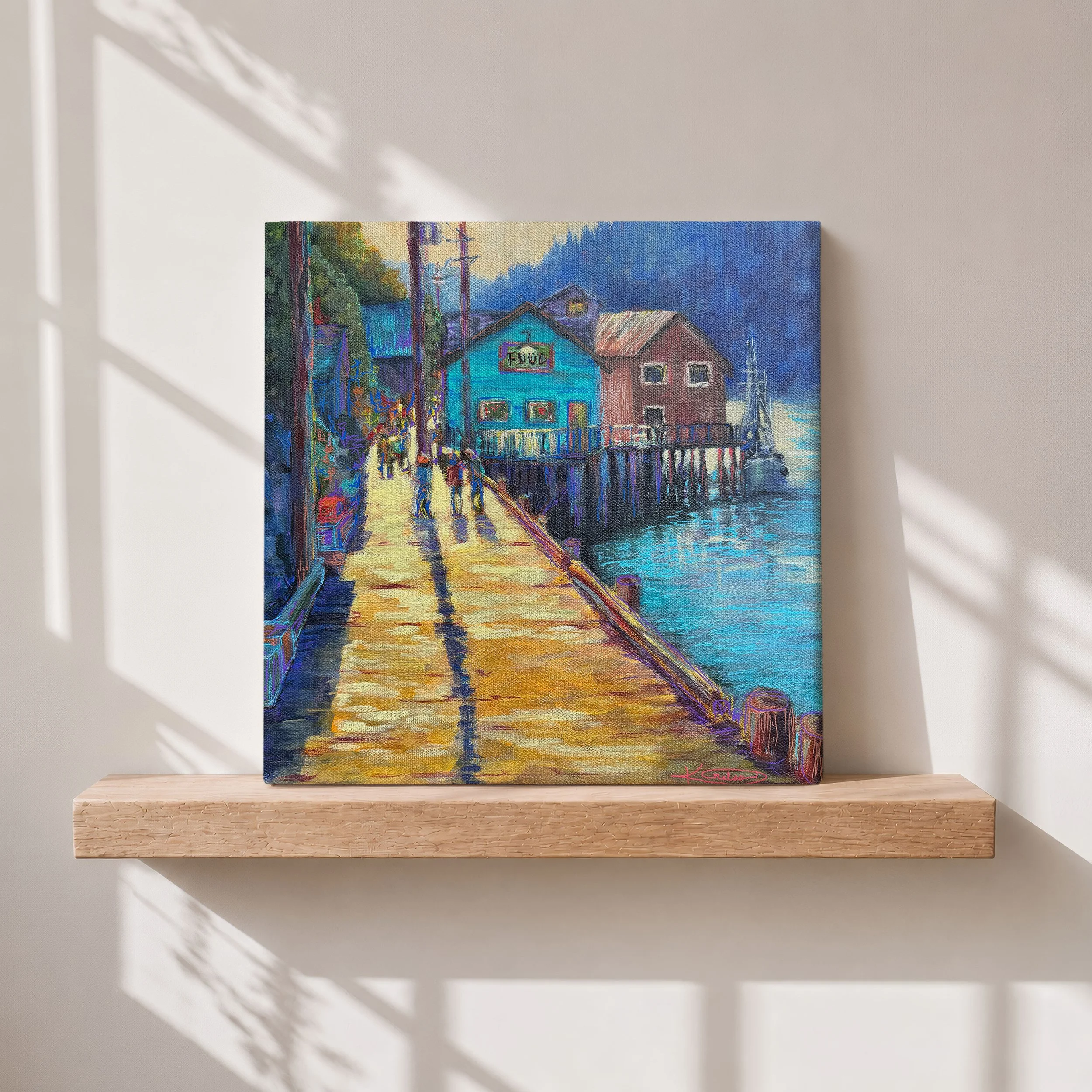 Dinner on the Pier: 12" x 12" Original Acrylic Painting