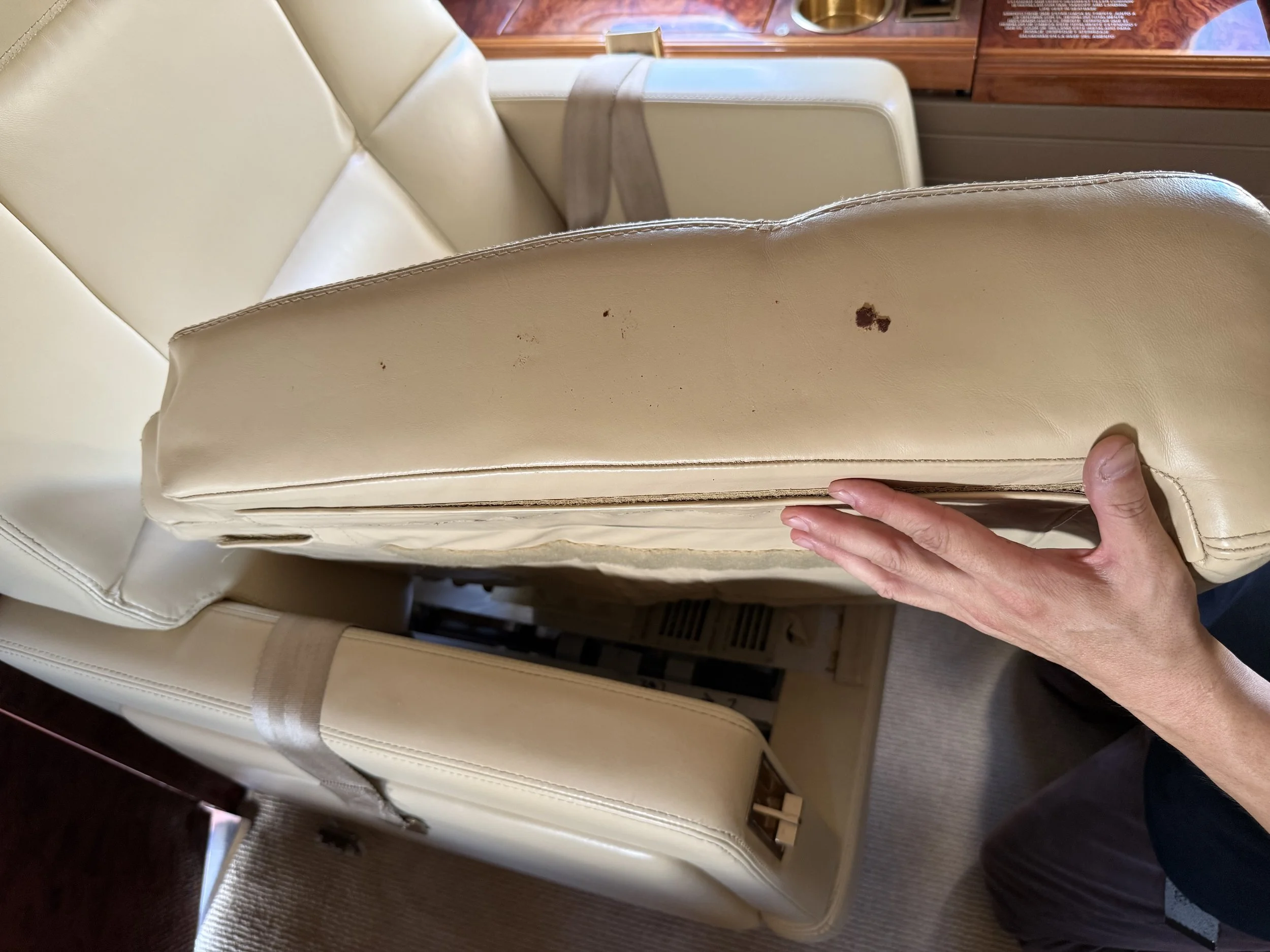 private jet leather seat interior detail san diego ca