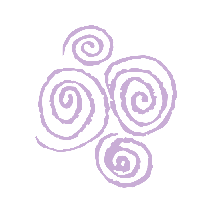 Purple spiral drawings on a black background