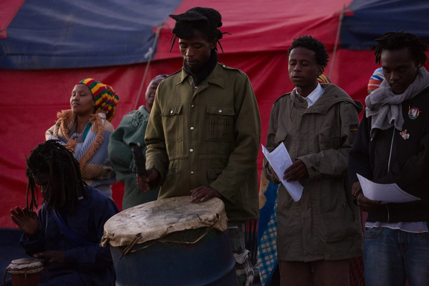 The heartbeat of the drums forms the backbone for the chanting of the Ethiopian anthem which marks the opening and the sealing of all Nyabinghi ceremonies.