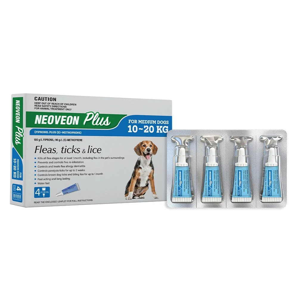 Neoveon Plus Flea, Tick & Lice Treatment for Medium Dogs 10-20kg 4 Pack