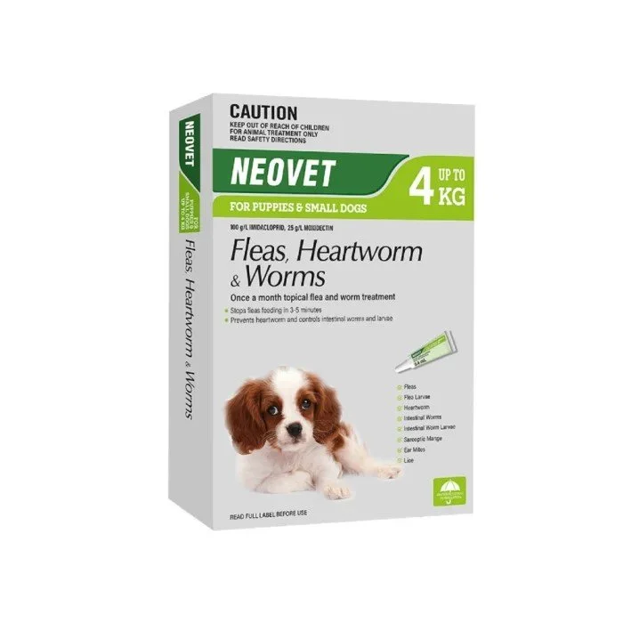 Neovet Flea, Heartworm & Worm Treatment for Puppies & Small Dogs up to 4kg 6 Pack
