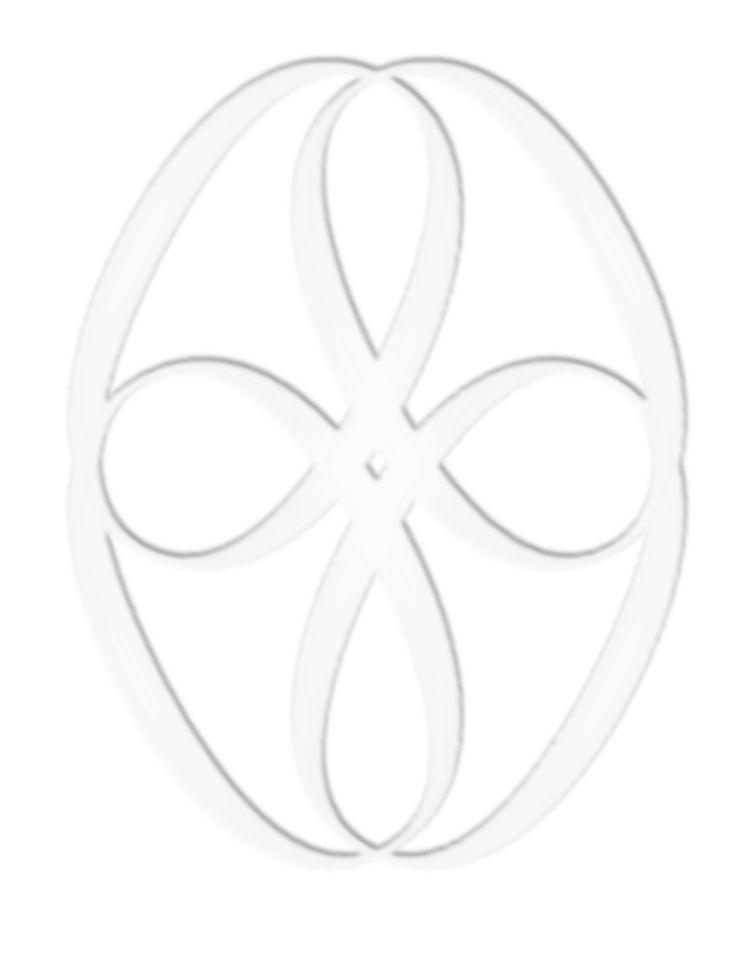 Black and white image of an oval-shaped geometric design with petal-like shapes, symmetrical about the center.