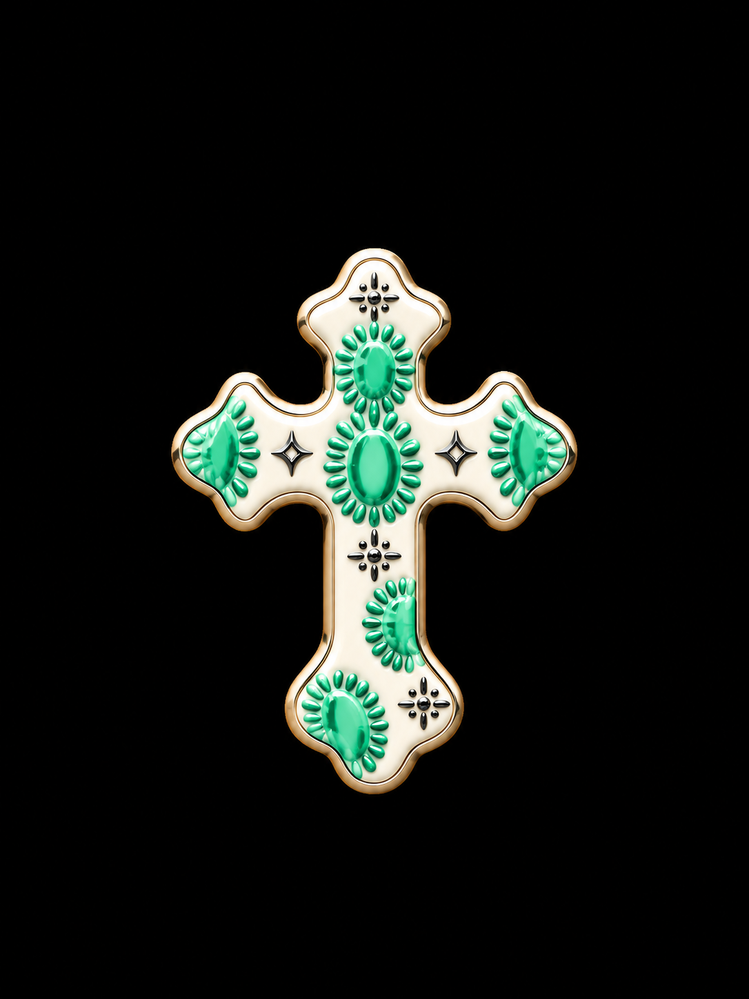 Glossy Ornate Green-Embellished Cross.png