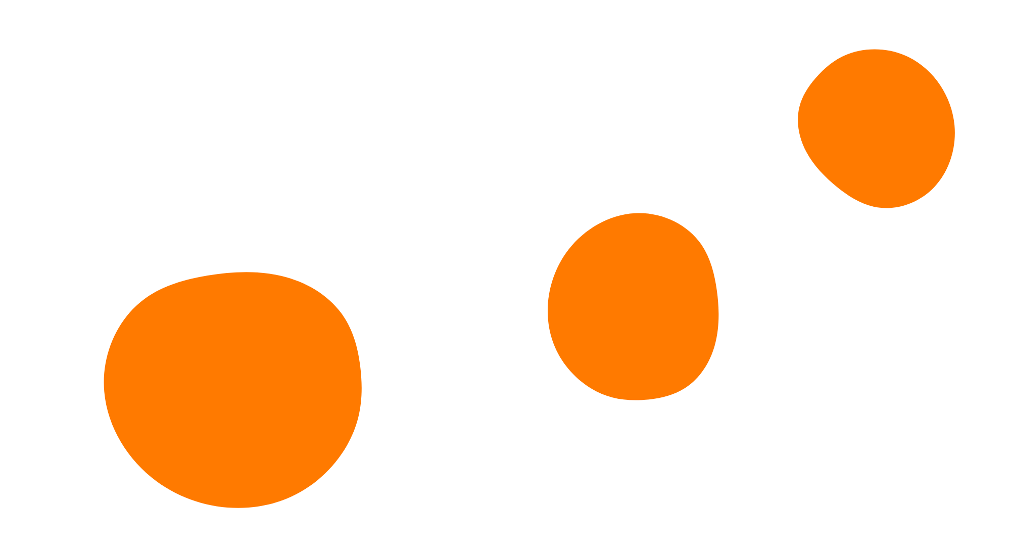 Grafiikka, jossa on kolme oranssia palloa eri kokoisina.