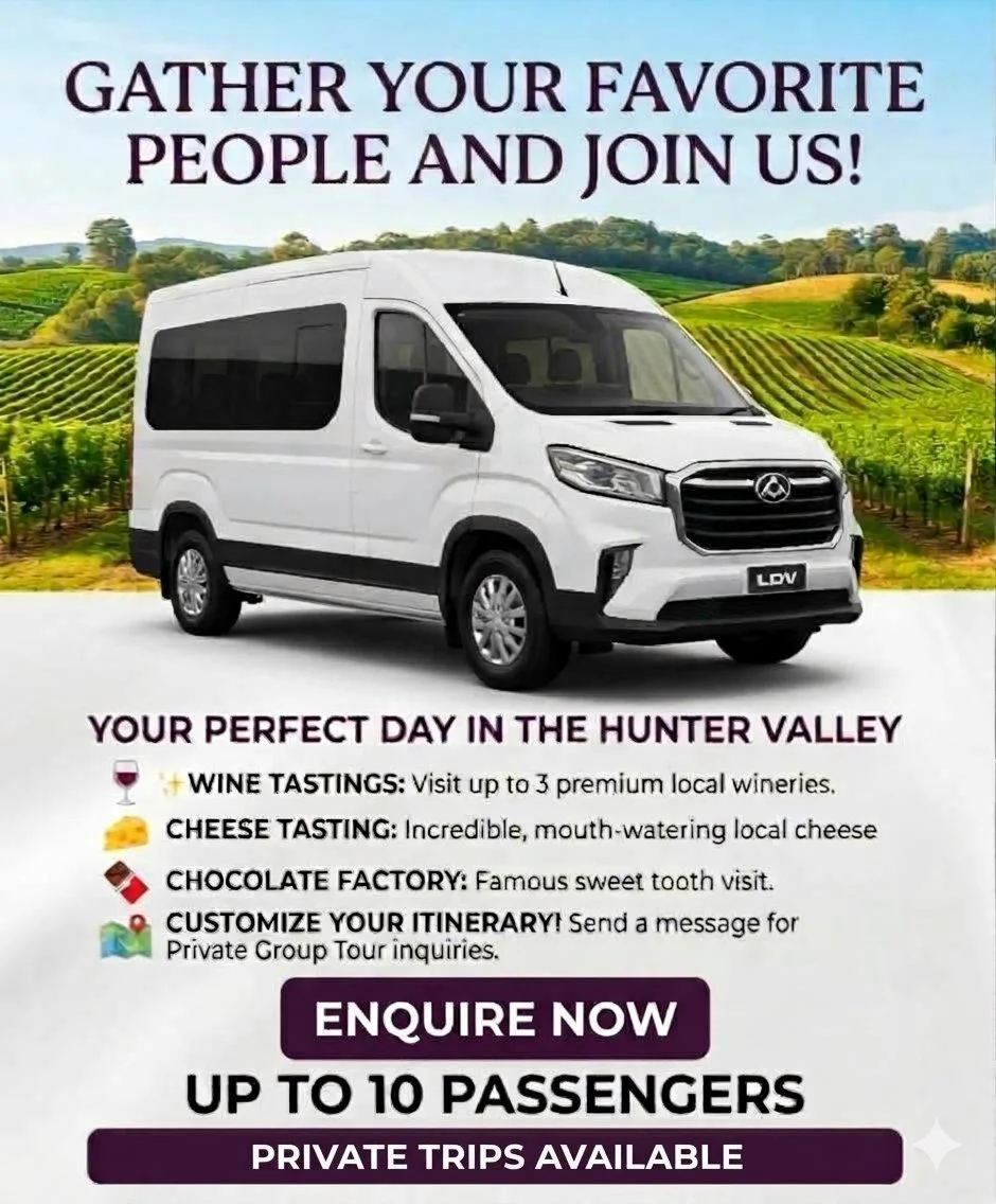 Hunter Valley Tour day tour for up to 10pax on one trip