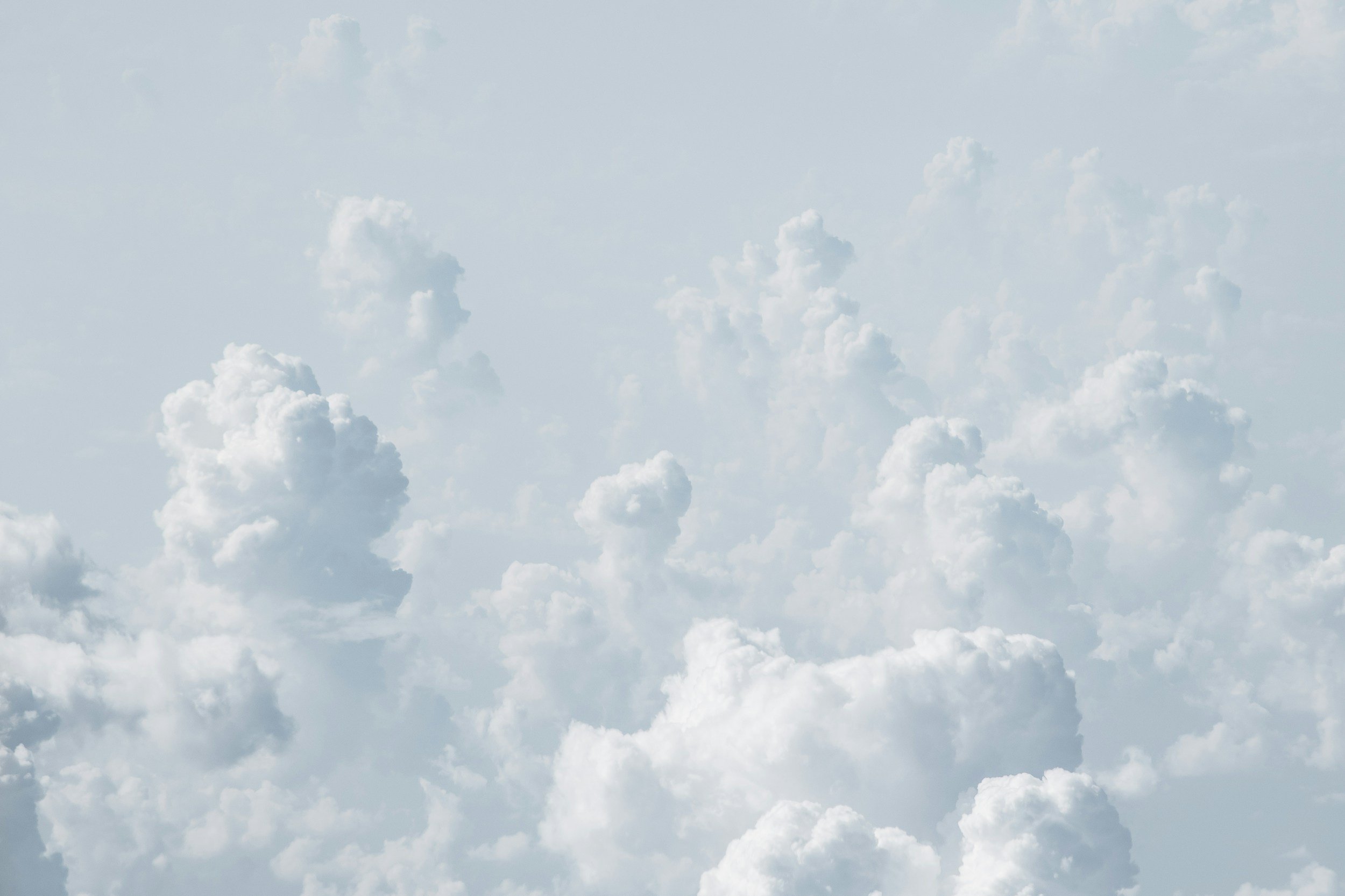 Sky filled with white fluffy clouds.