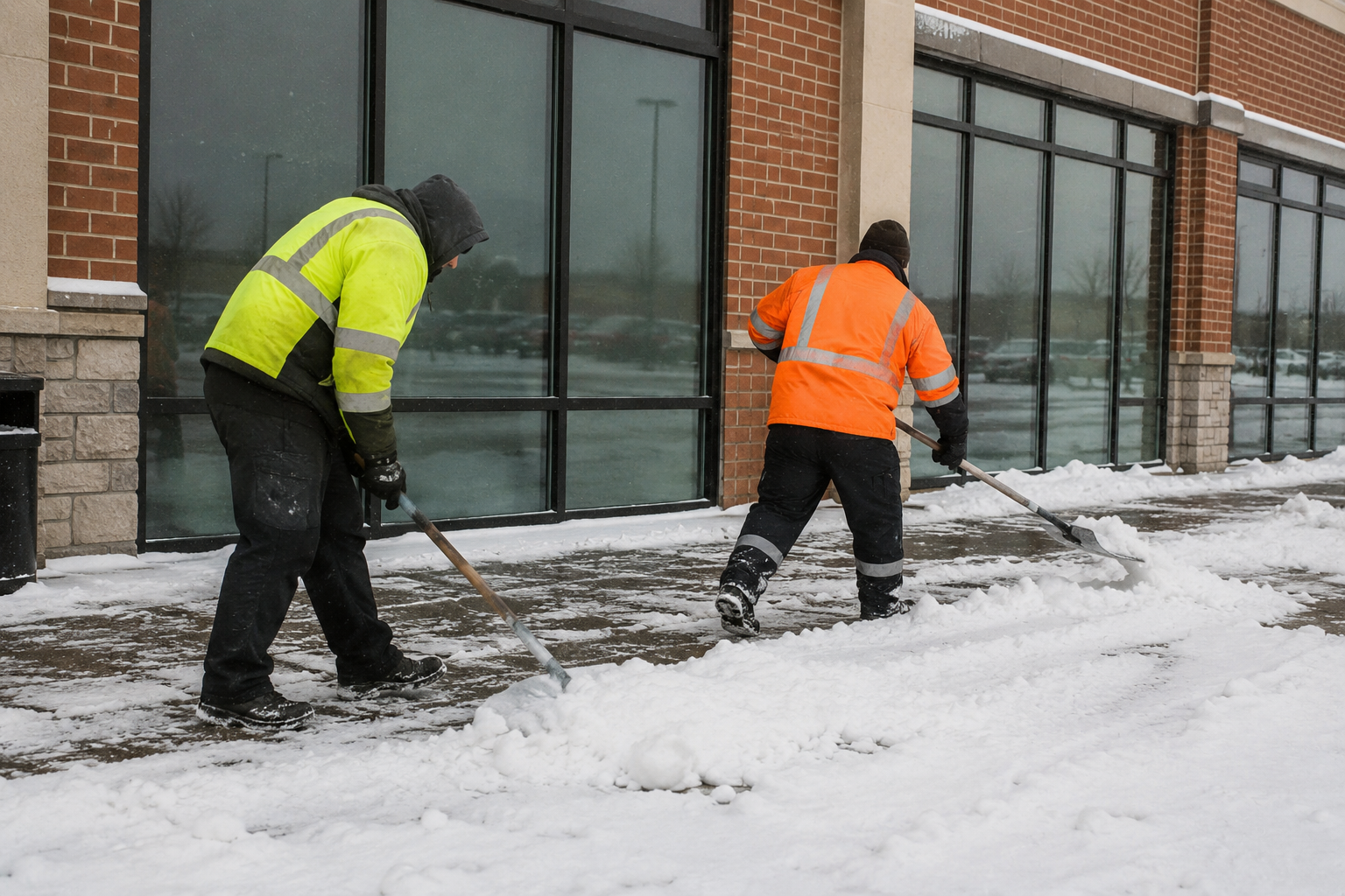 Snow shoveling, snow clearing, and snow removal services for residential and commercial properties, including sidewalks, walkways, entrances, driveways, and high-use areas throughout Chicago and the surrounding suburbs.