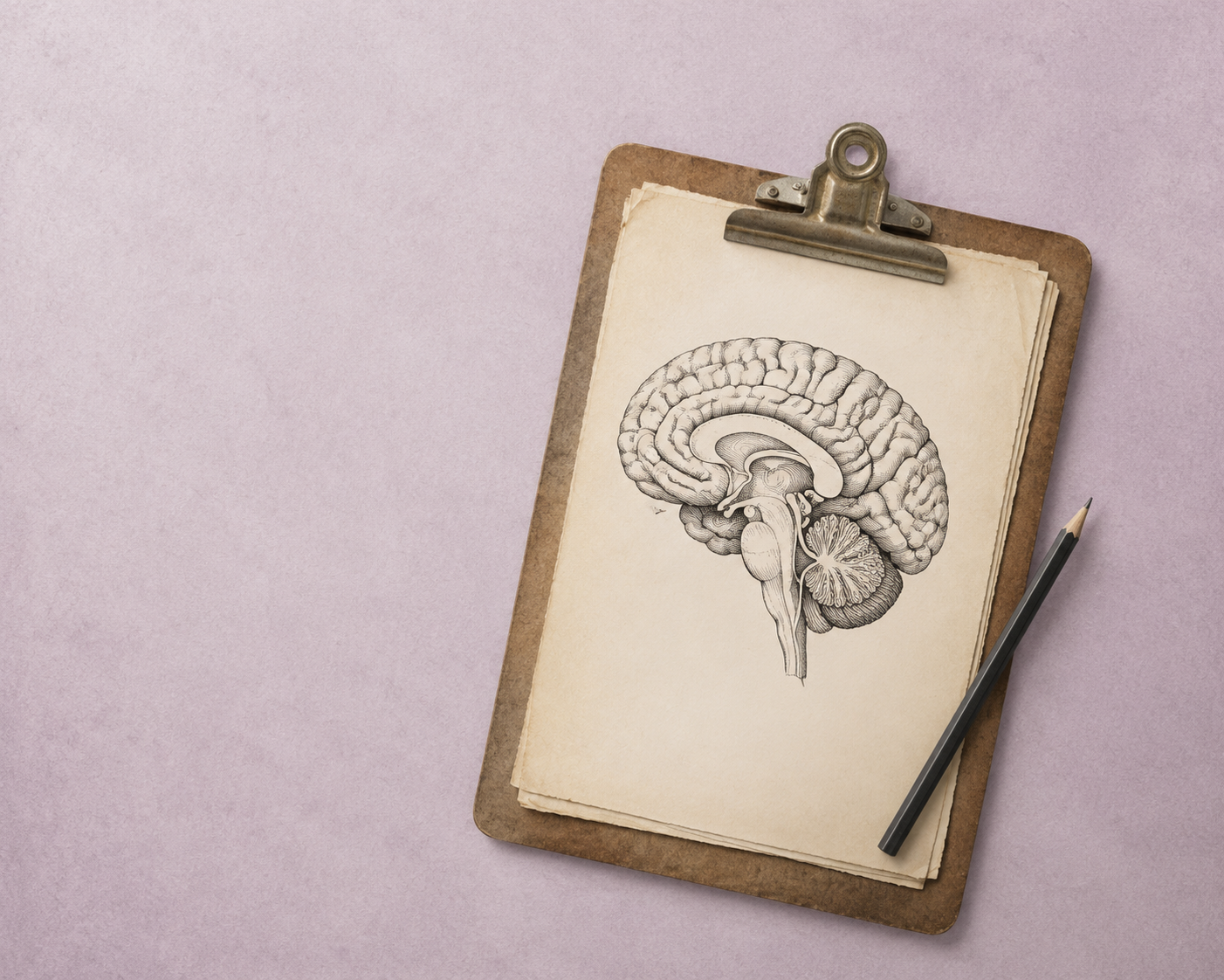 Clipboard with brain illustration
