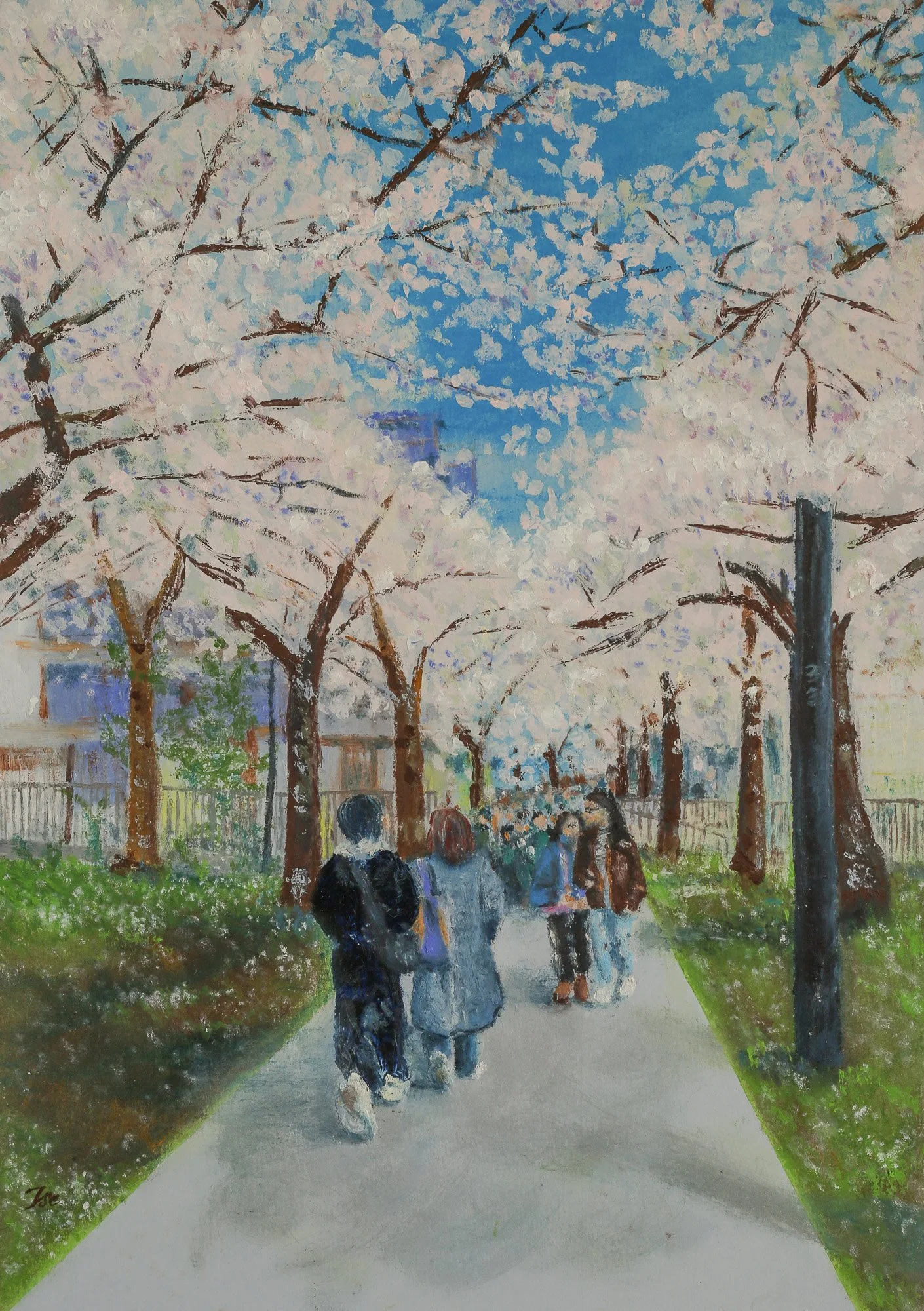 Cherry, Swiss Cottage, Spring Visitors. 

2026.

Oil Stick on Paper.

(42 x 29.7 cm)