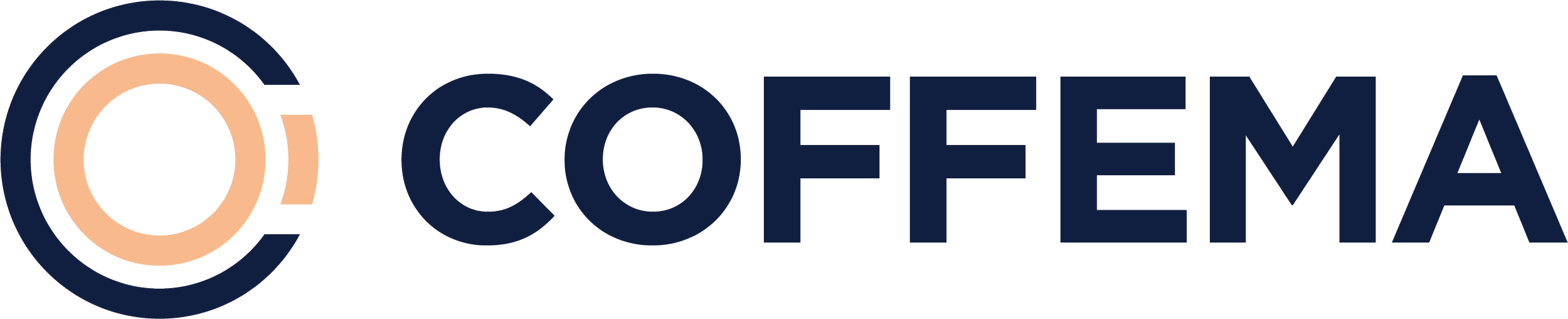 Das Bild zeigt das Logo von COFFEMA, bestehend aus einem stilisierten Kaffeebohnen-Design in Blau und Beige, neben dem Unternehmensnamen in blauer Schrift.