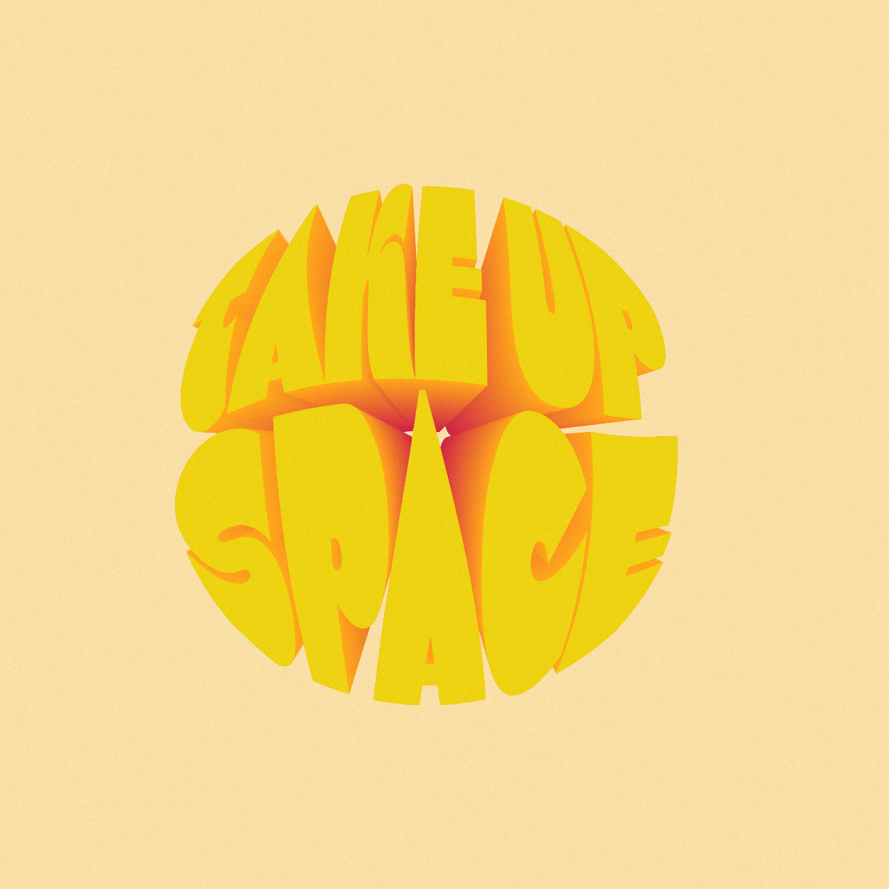 3D yellow text reading 'ALÉU SPACE' arranged in a spherical shape on a beige background.
