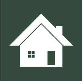 Icon of a house with a chimney on a dark green background