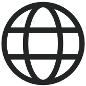 A black and white globe icon with latitude and longitude lines.
