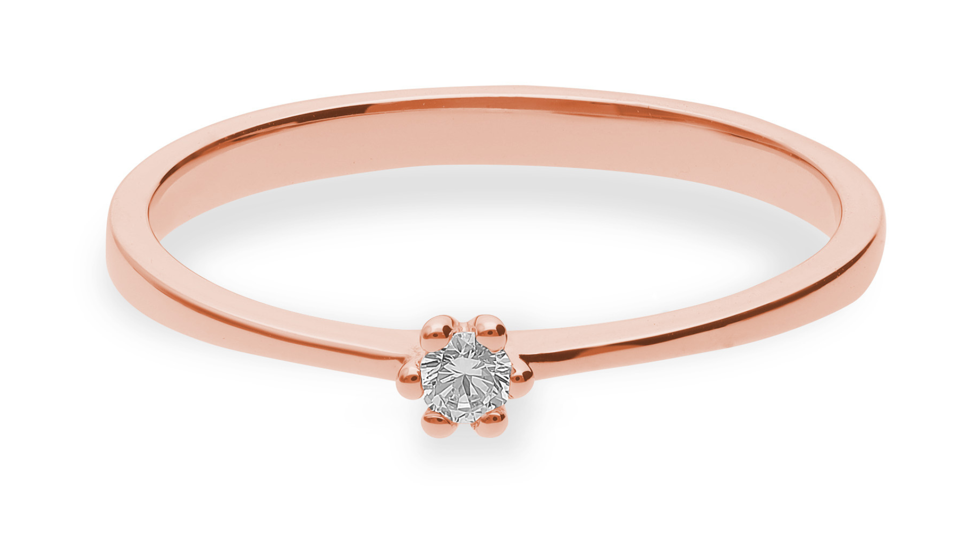 Rosen Goldring mit eingearbeitetem Diamanten und klassischer Krappenfassung, Verlobungsring
