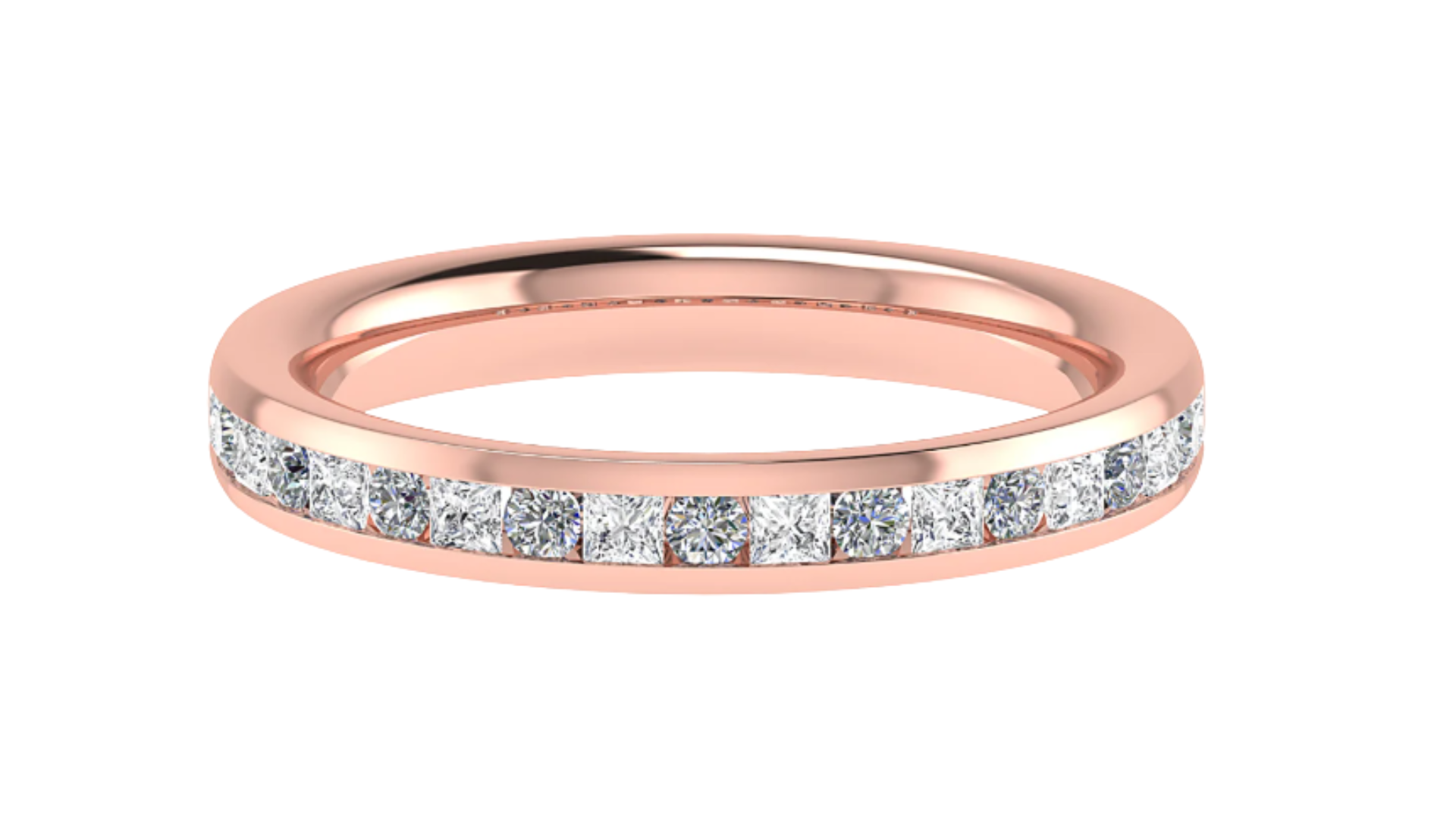 Damenring aus Roségold mit Diamanten und Baguettesteinen
