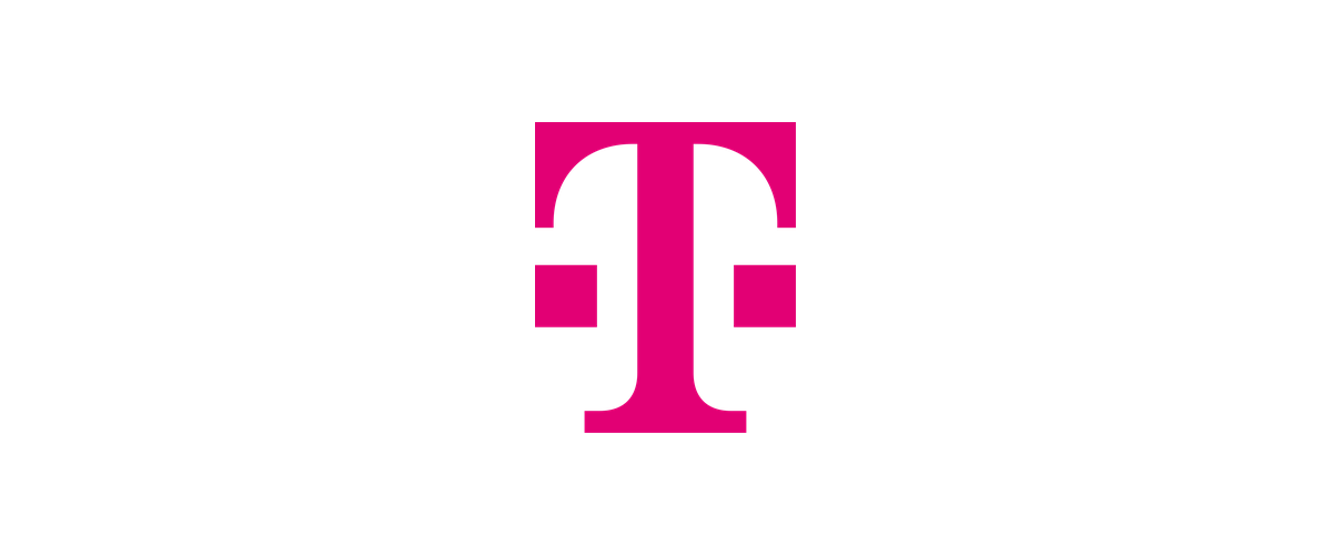 T-Mobile Logo in Pink und Schwarz auf weißem Hintergrund.
