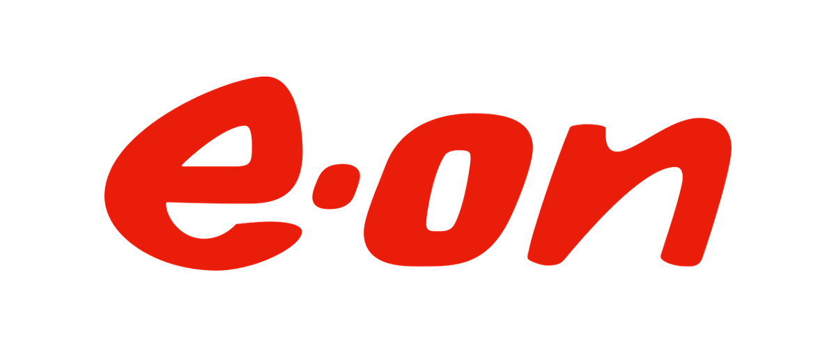 Das Logo der E.ON Energie GmbH, eine deutsche Energieversorger-Firma, in roter Schrift auf schwarzem Hintergrund.