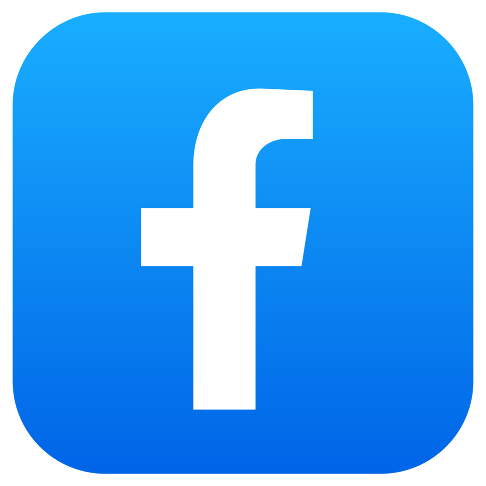 Facebook logo with a blue gradient background and a white lowercase 'f'.