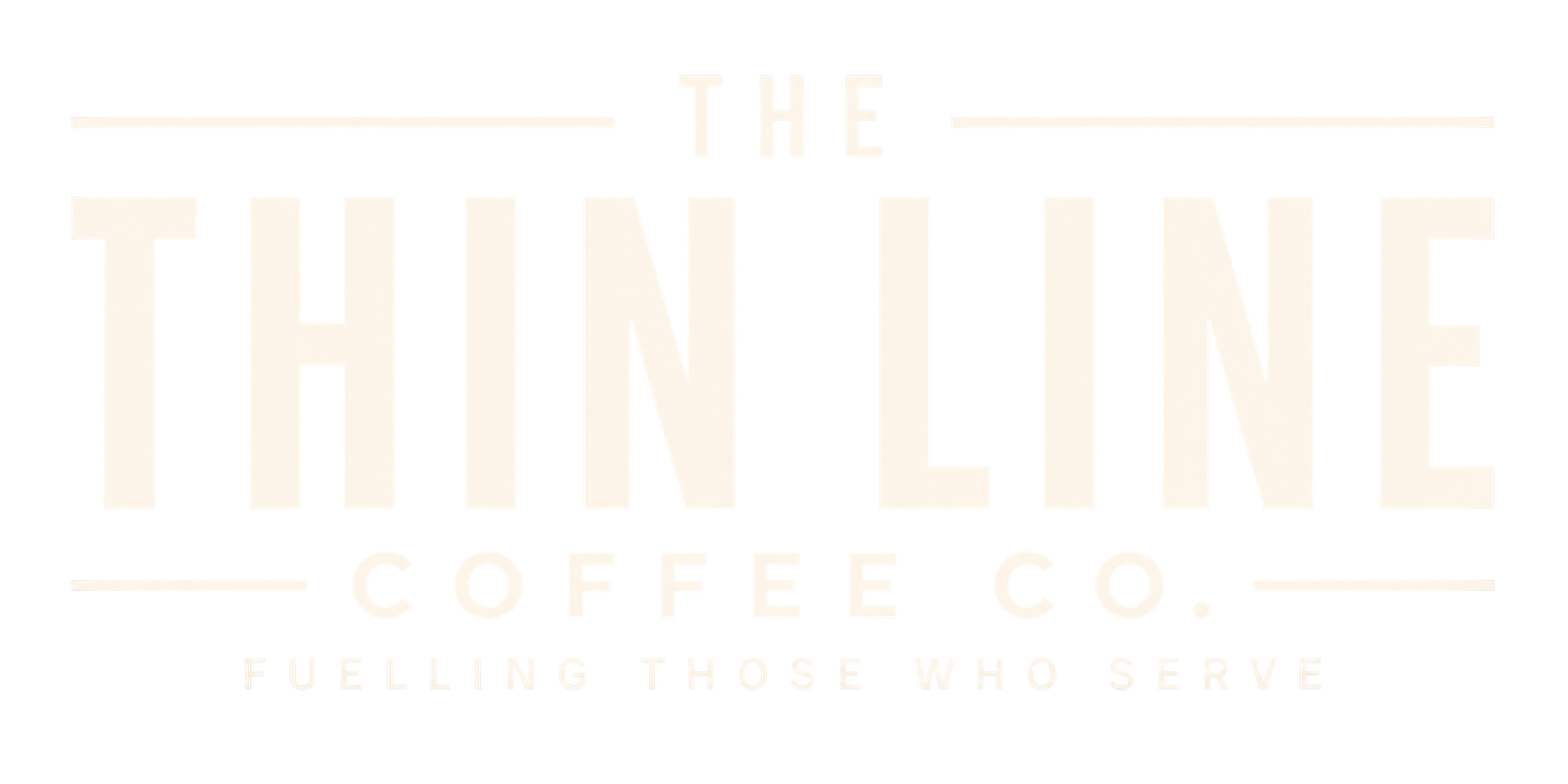 Logo for THIN LINE COFFEE with the tagline 'FUELING THOSE WHO SERVE'