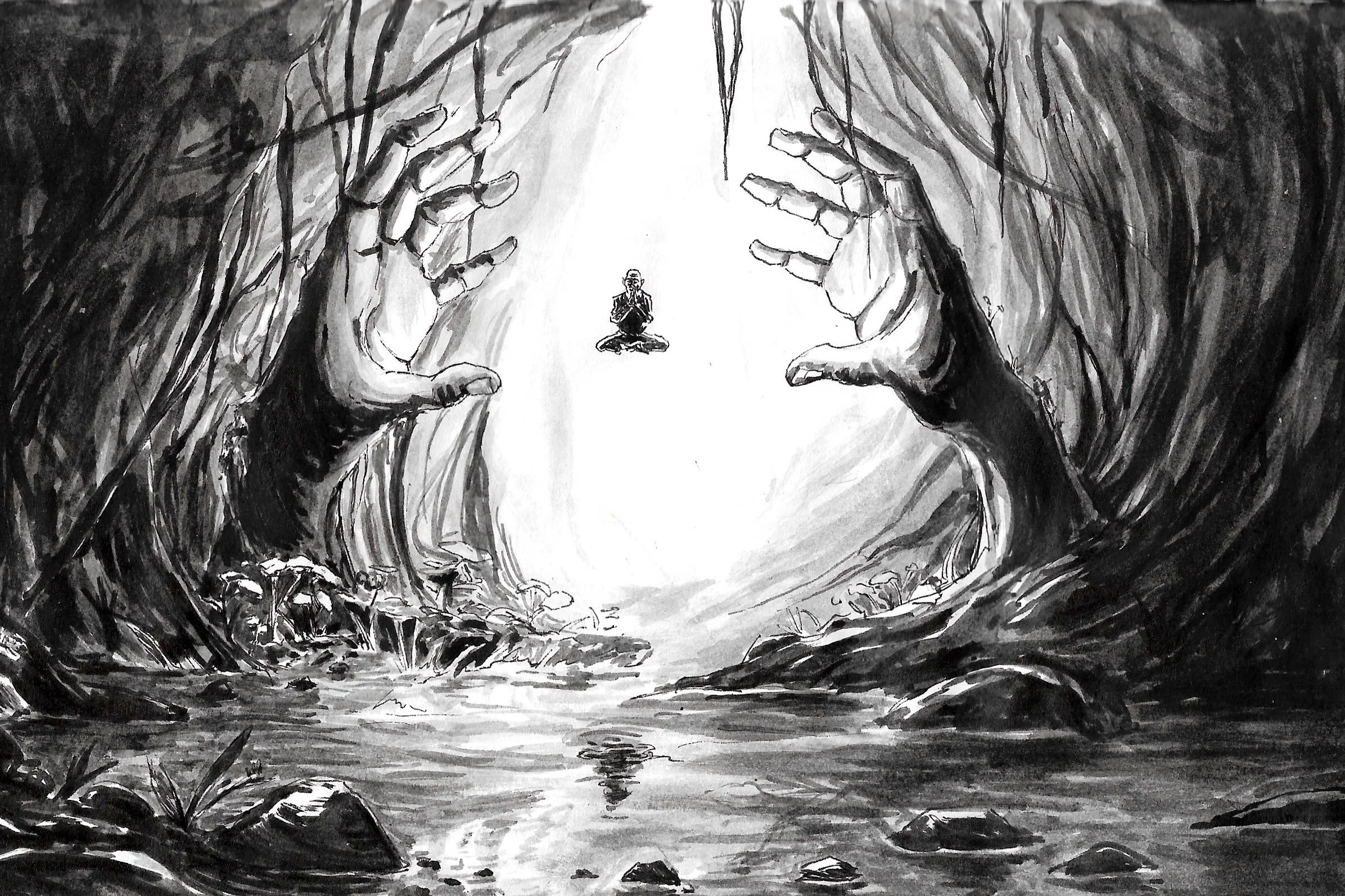 Inktober day 7 - panic
Kinda the opposite here with a tranquil monk.. catching back up! 
@inktober 
#inktober #inktober2026panic #inktober2026 #spookyseason #meditation