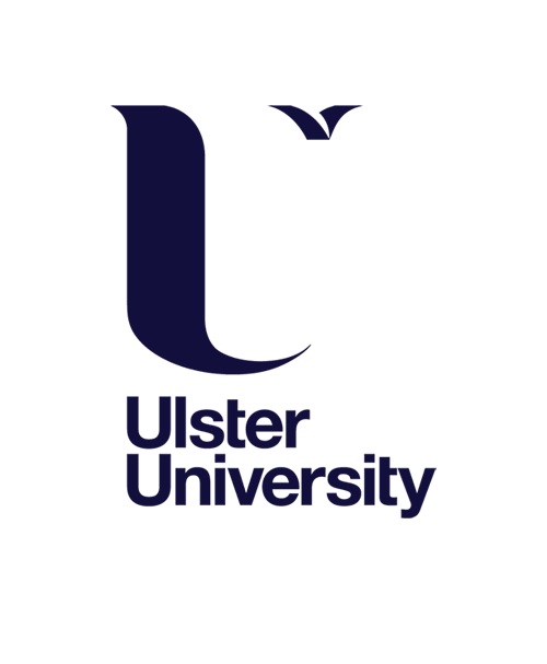 Ulster University logo in dark blue with a stylized 'U' and the text "Ulster University" beneath it.