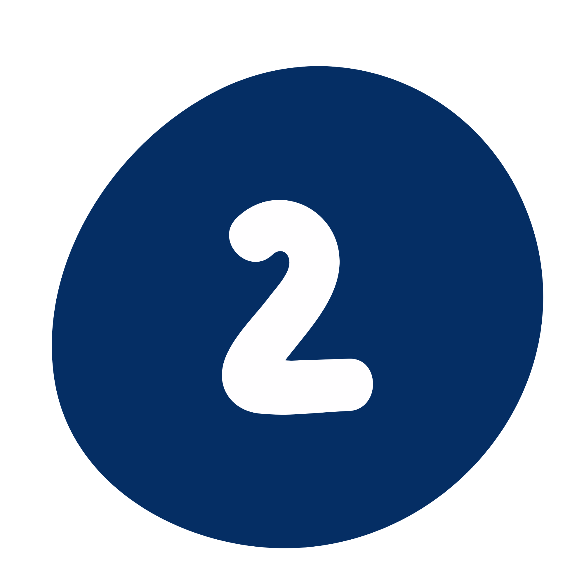 A graphic design of a navy blue circle with a white number 2 in the center