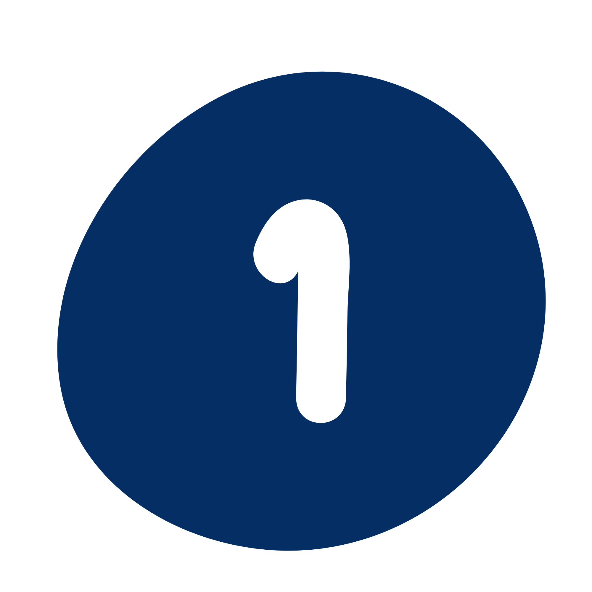 A graphic design of a navy blue circle with a white number 1 in the center