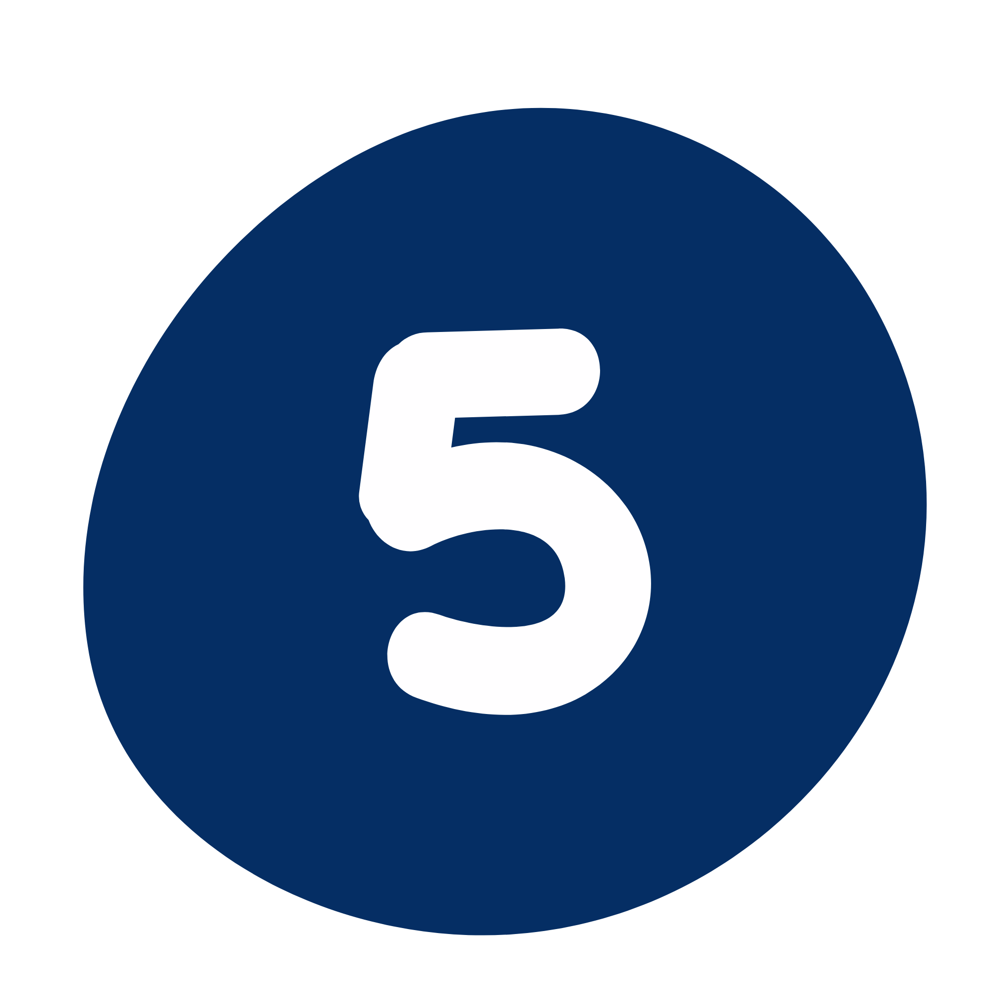 A graphic design of a navy blue circle with a white number 5 in the center