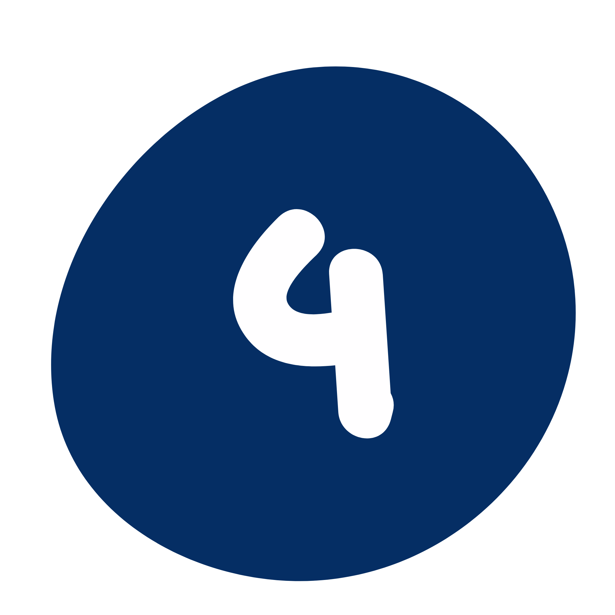A graphic design of a navy blue circle with a white number 4 in the center