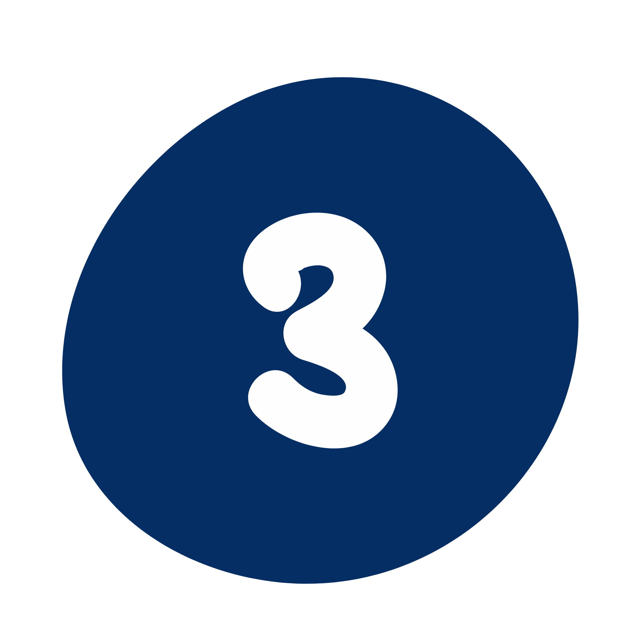 A graphic design of a navy blue circle with a white number 3 in the center