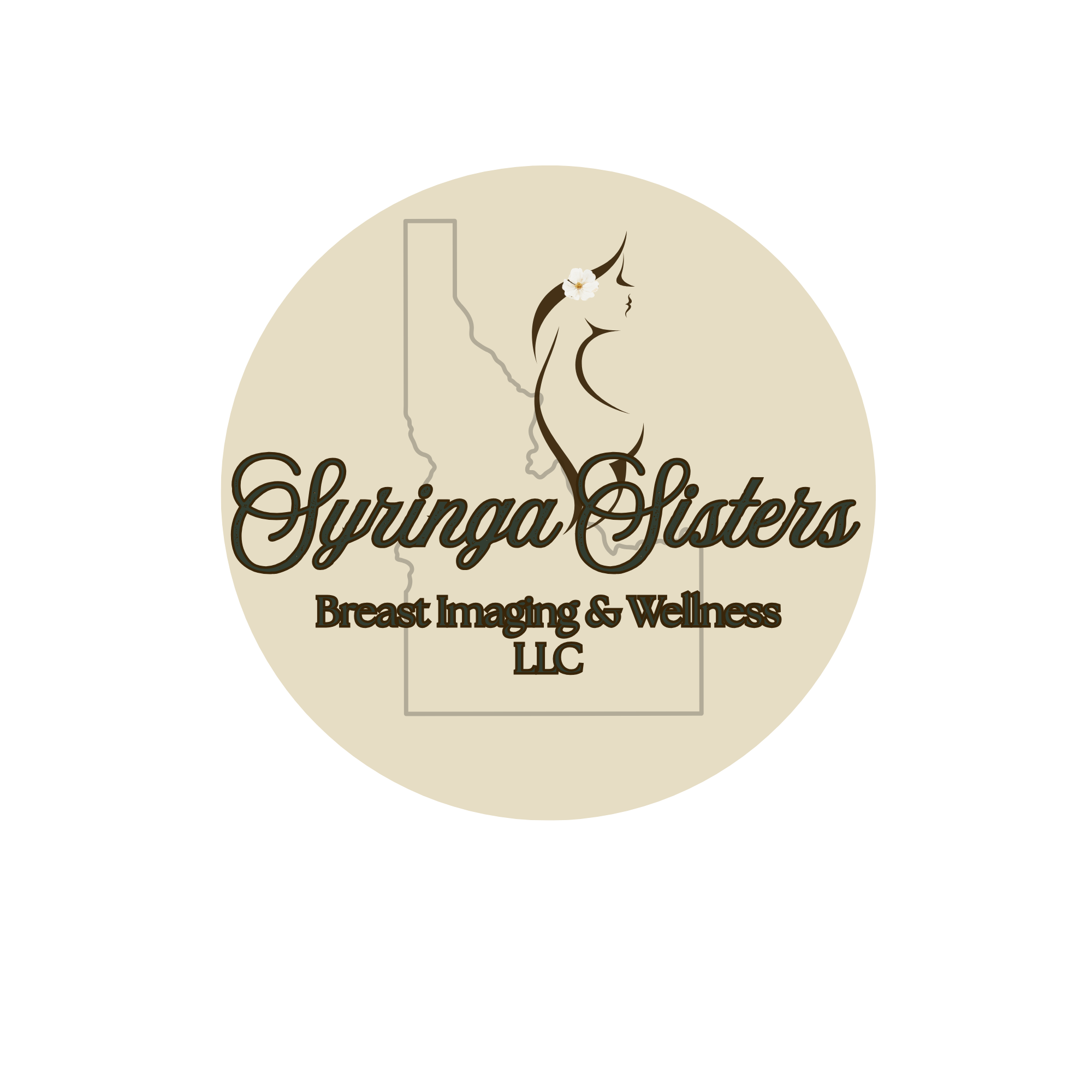 Circular logo with a beige background, featuring a silhouette of a woman with long hair and a flower in her hair, with the text 'Shirina Sisters' and additional smaller text below.