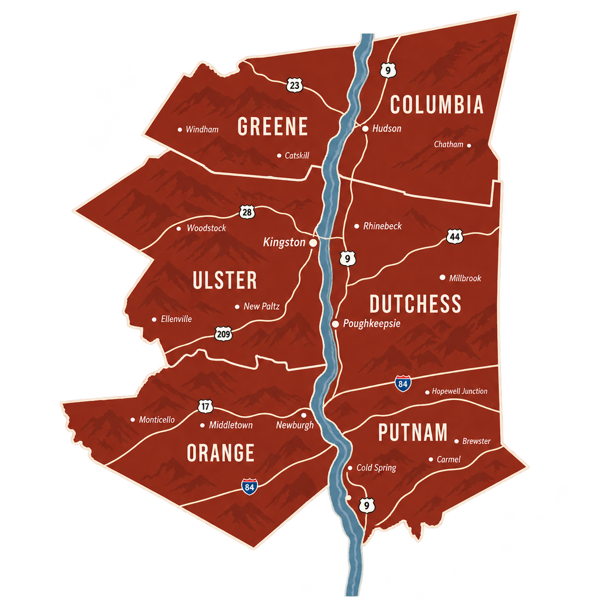 Moving Parts mobile motorcycle service area in New York's Hudson Valley, including Ulster, Dutchess, Columbia, Greene, Orange and Putnam counties.