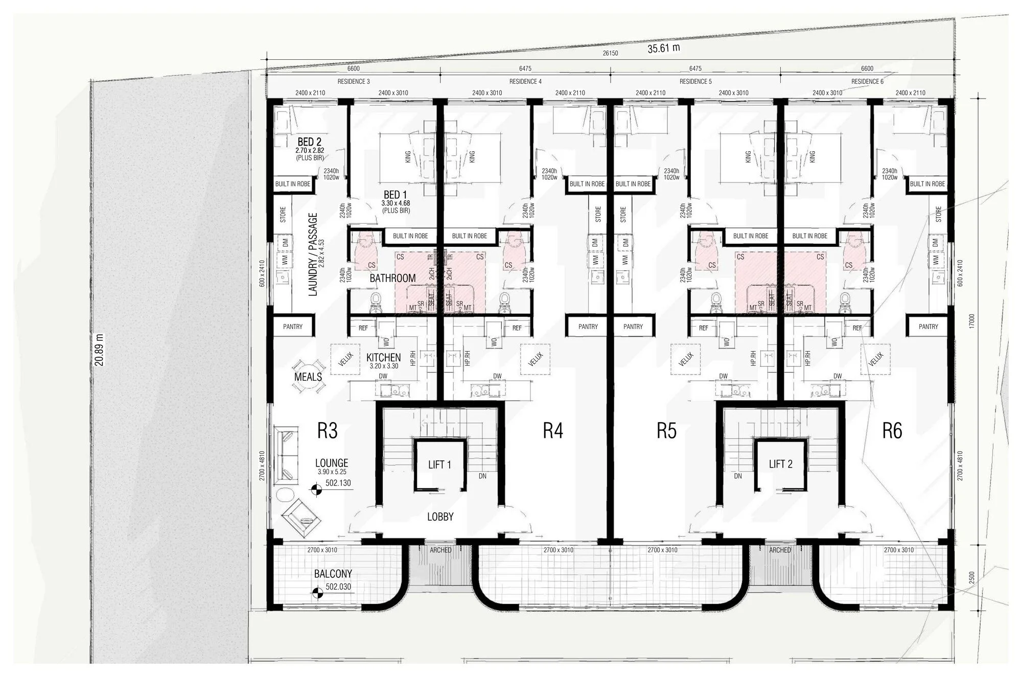 Floor plan of a two-bedroom SDA apartment at Avenue, with wide circulation and turning space to SDA design standards
