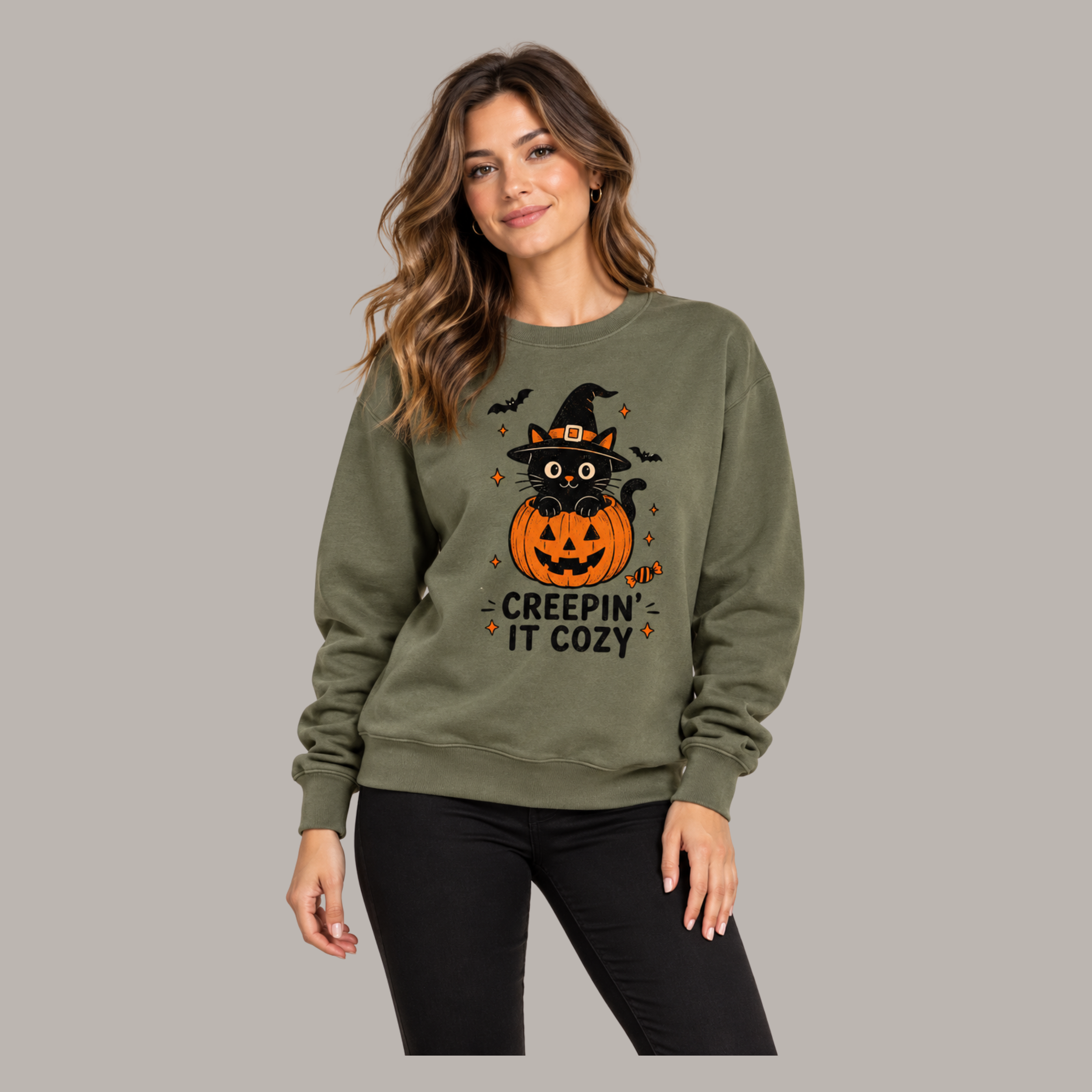 Creepin’ It Cozy Halloween Cat Sweatshirt