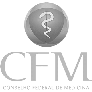 CFM logo for Conselho Federal de Medicina, featuring a gray sphere with a question mark and the organization's acronym and full name.