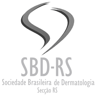 Logo of Sociedade Brasileira de Dermatologia Seção RS, featuring two stylized gray shapes forming a heart and the organization's name in Portuguese.