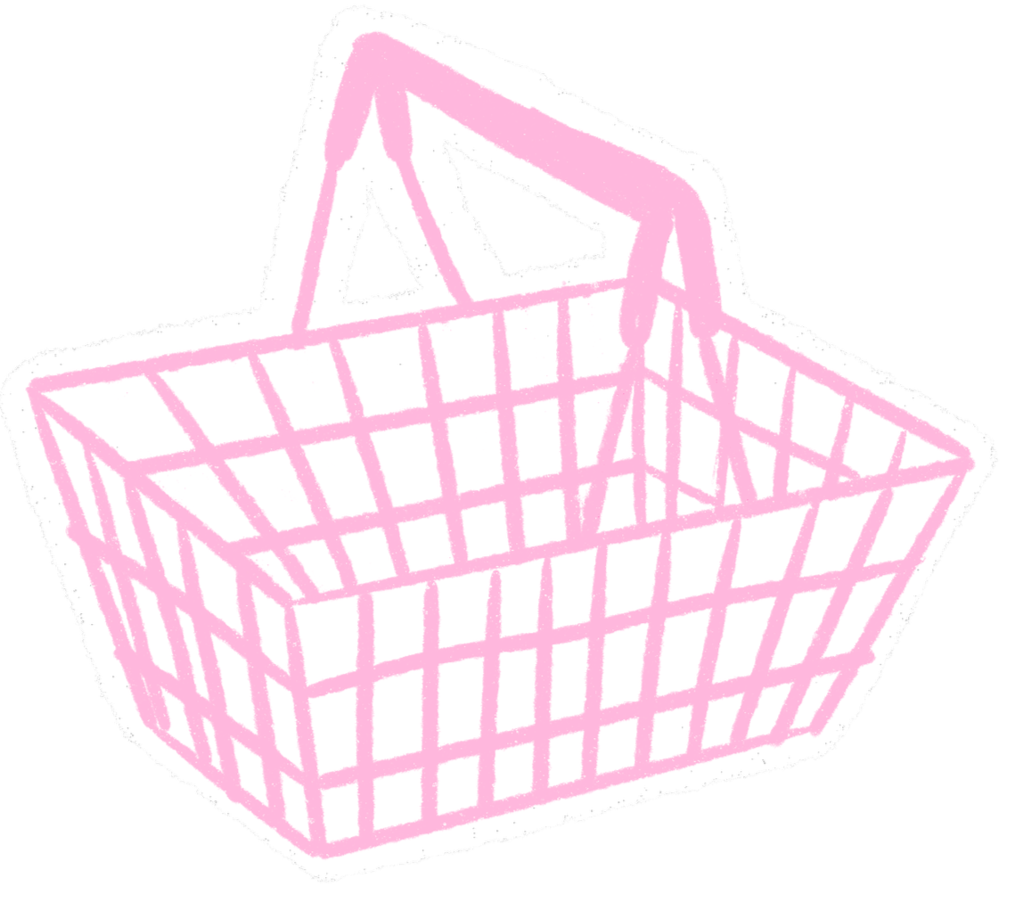Panier à provisions en fil métallique couleur rose, vu de dessus