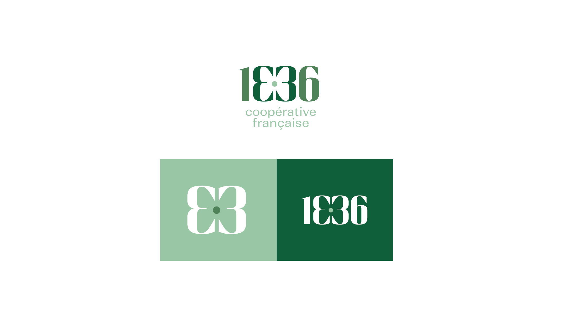 Logo de la coopérative française 1836 avec un symbole de quatre feuilles