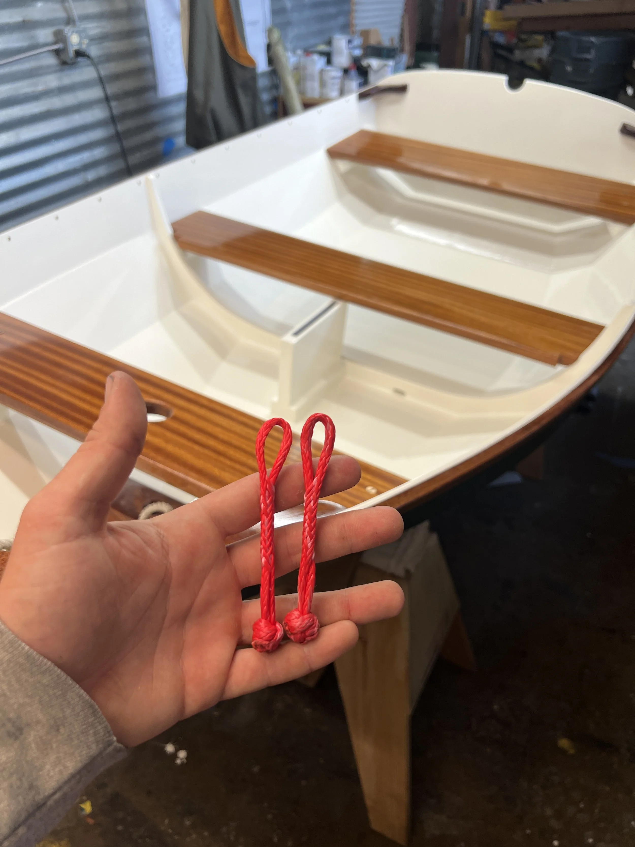 Dyneema doo-dads for mainsheet traveler and hoisting points