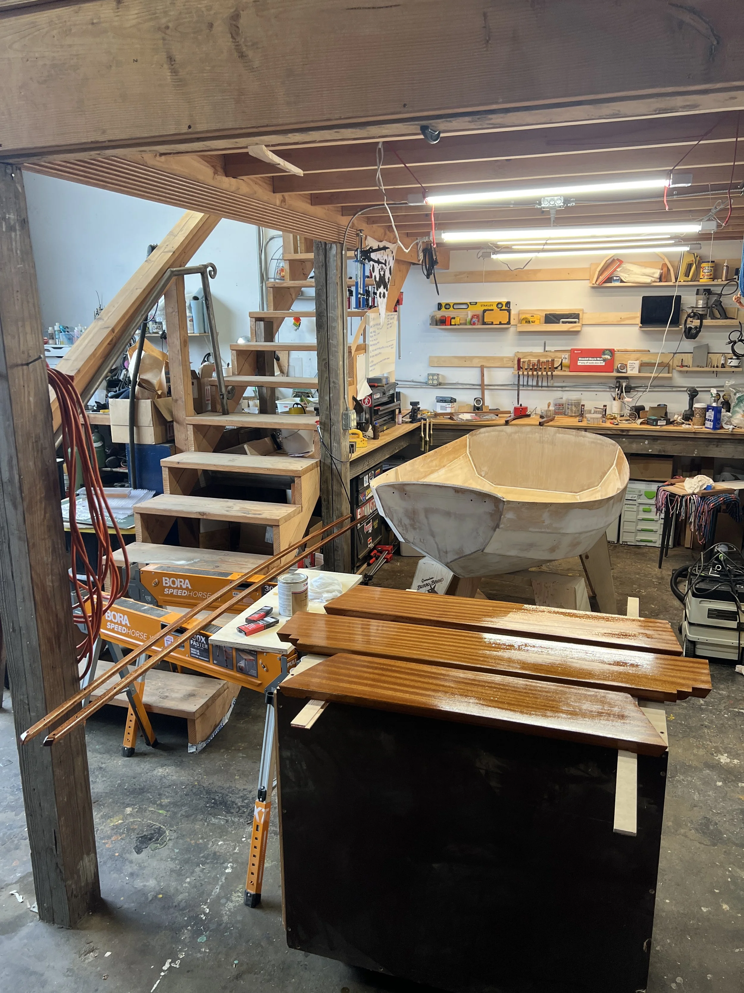 Varnishing thwarts and rub rails