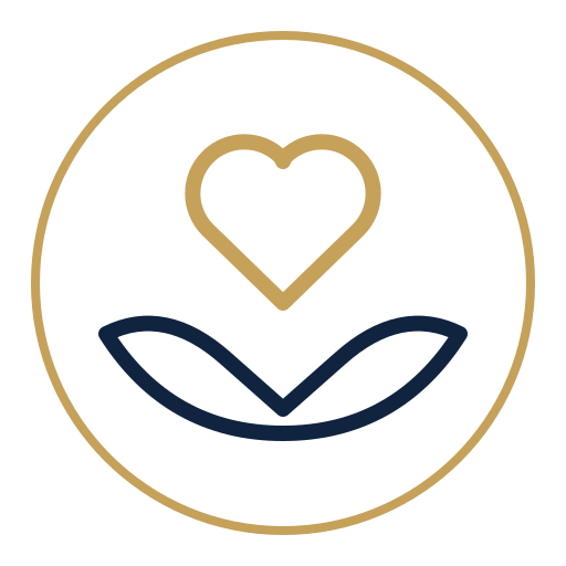 Heart supported by hands representing service