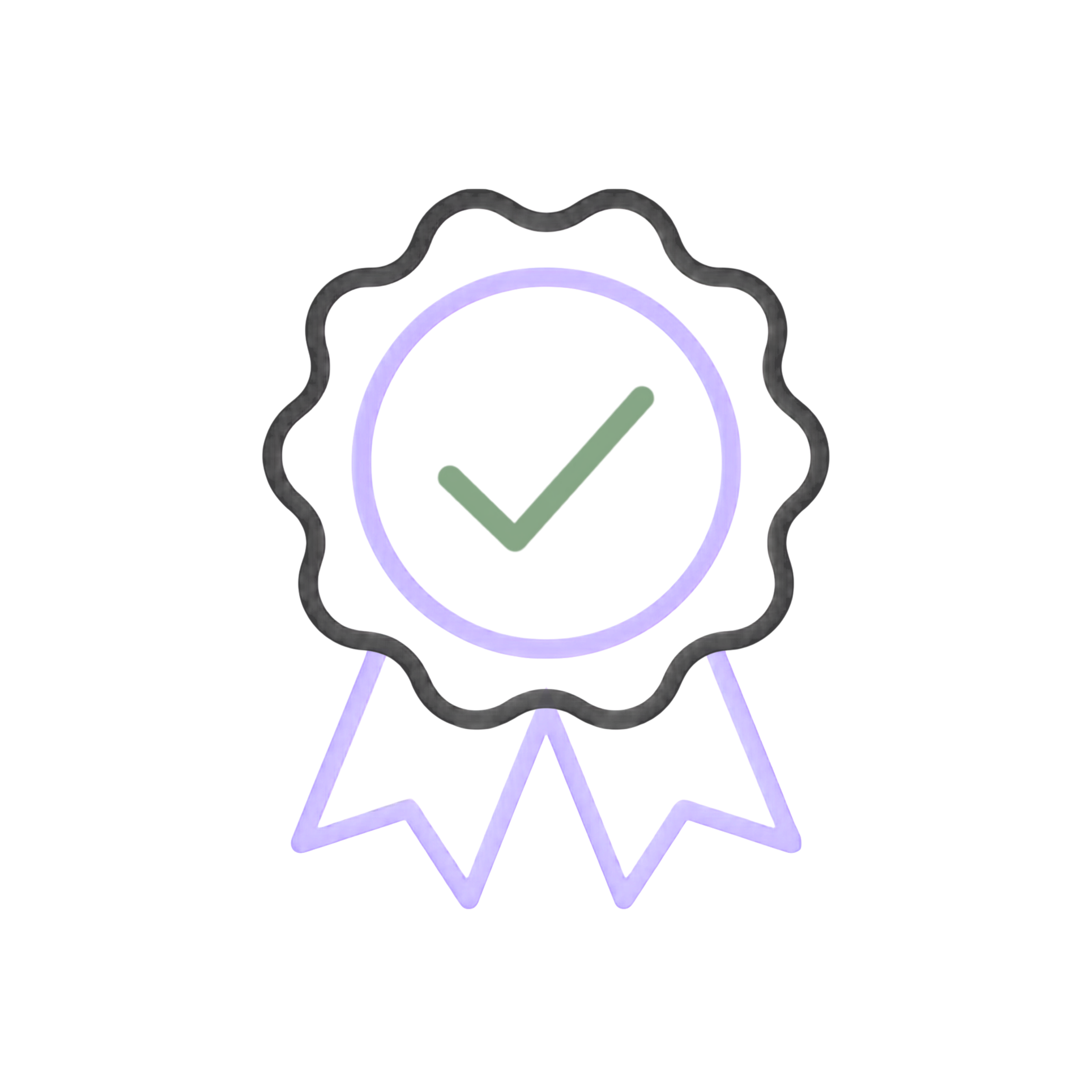 A ribbon and a checkmark icon